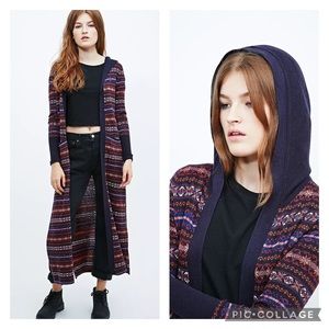 UO Ecote Daria Fair Isle Maxi Cardigan in Navy M